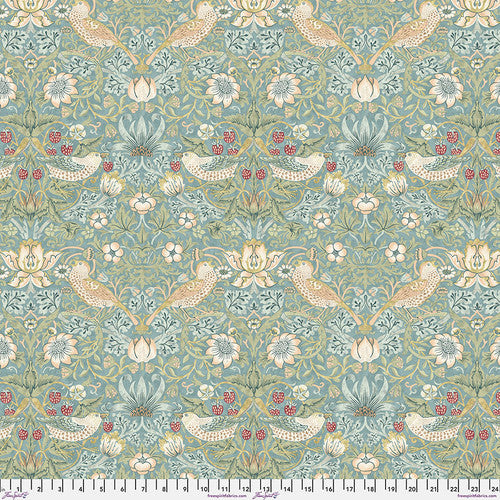 One Shower Curtain "Strawberry Thief - Aqua" William Morris FreeSpirit Fabrics