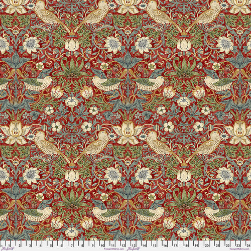 One Shower Curtain "Strawberry Thief - Red" William Morris FreeSpirit Fabrics