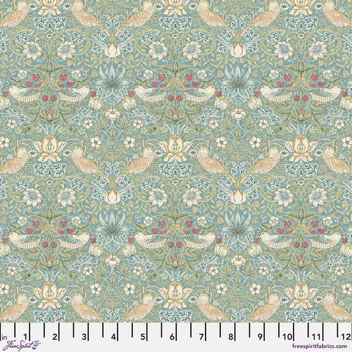 One Shower Curtain "Mini Strawberry Thief - Aqua" William Morris FreeSpirit Fabrics