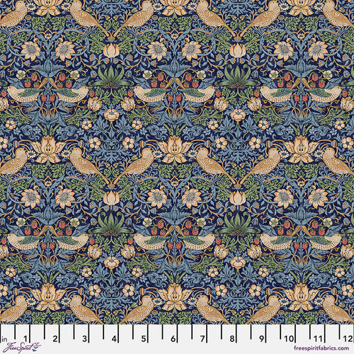 One Shower Curtain "Mini Strawberry Thief - Navy" William Morris FreeSpirit Fabrics