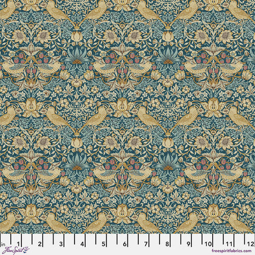 One Shower Curtain "Mini Strawberry Thief - Teal" William Morris FreeSpirit Fabrics