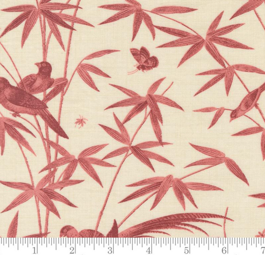 One Shower Curtain "Rouenneries Trois - Charmant Bird Toile Pearl Faded Red"