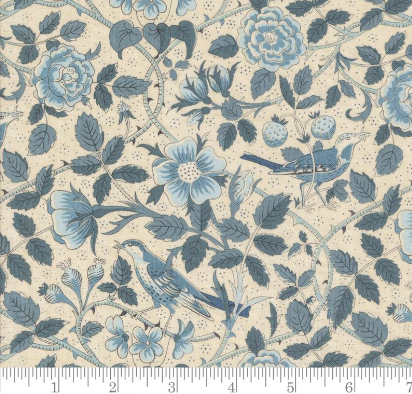 One Shower Curtain "Oiseaux Florals Birds  Sacre Bleu Pearl French Blue"