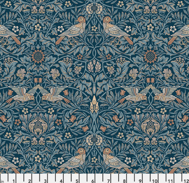 One Curtain Panel "Emery Walker's House -Bird - Webbs Blue"