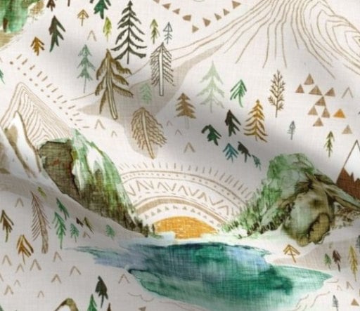 One (1) Curtain Panel Valley of the Sun Olive - Blackout lining available - Boho Pine Trees, Nature, Forest, Watercolor, Lake, River