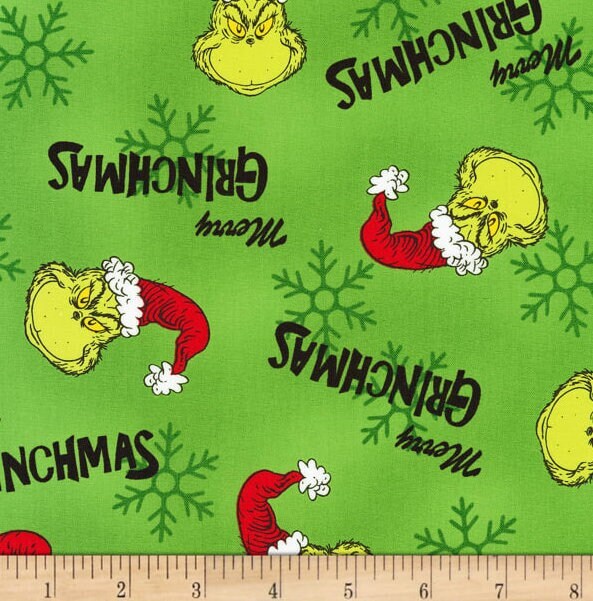 One Holiday Tree Skirt "Kaufman How The Grinch Stole Christmas Grinch Faces Green" Home Decor. Festive, Fun, Dr. Seuss. Grinchmas, Grinchy.