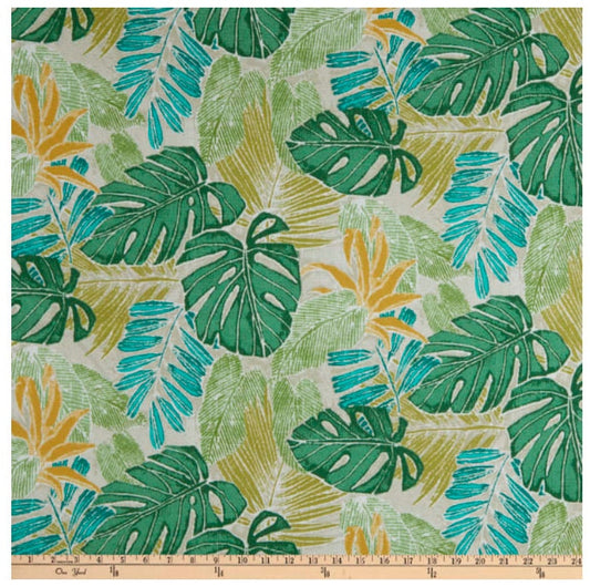 One (1) Curtain Panel Tommy Bahama Outdoor Batik Leaves Meadow Drapery - Custom made to order quality drapes Weather Resistant