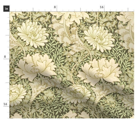 One (1) Curtain Panel or Valance- "Chrysanthemum-William Morris" - 50 inch Wide, Handmade to order Linen Cotton Canvas Window Treatments