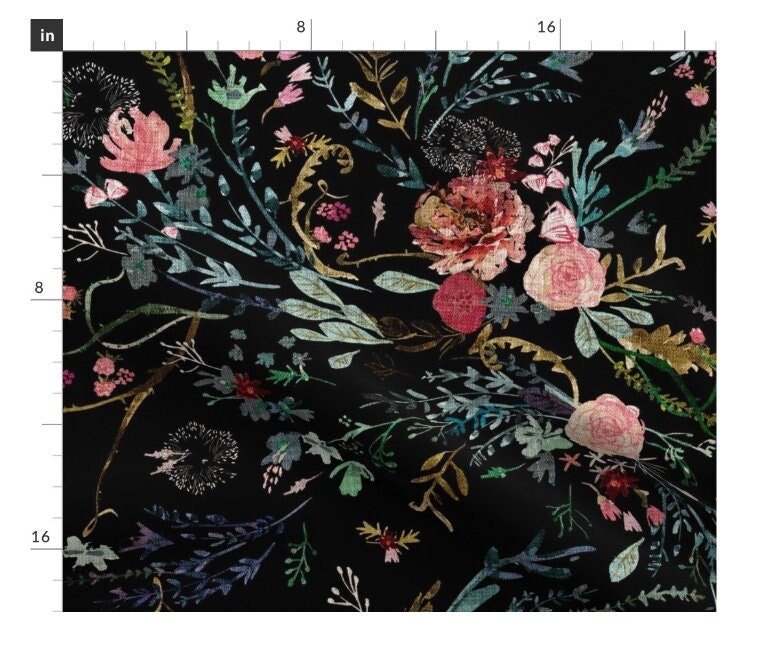 One Roman Shade "Fable Floral Black". Window Treatments for Home or Business. Bold, Large Flowers, Branches and Twigs.