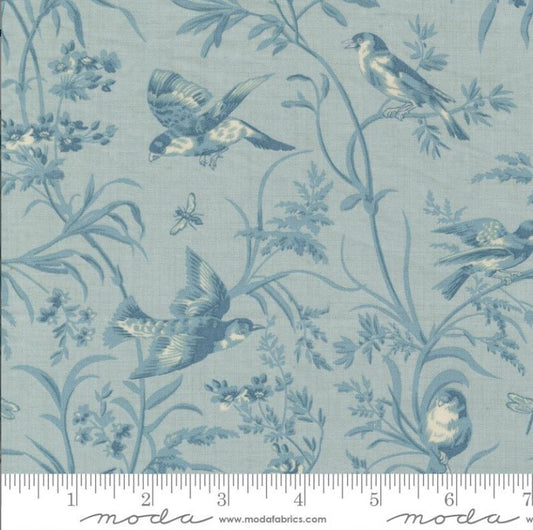 One Curtain Panel "Aviary De Trianon Florals Birds Butterflies Ciel Blue" fabric Antoinette French General